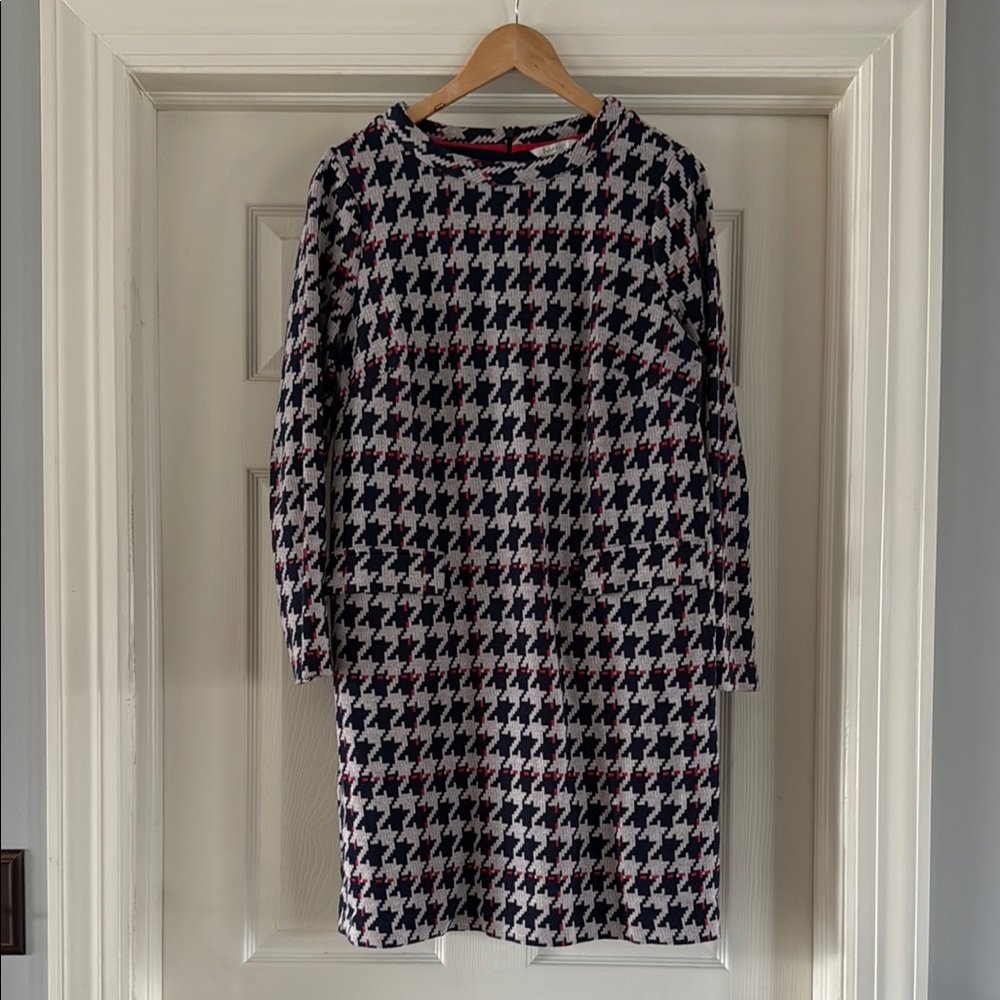 Stylish Houndstooth Dress - navy, White, Red